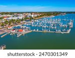 Panorama view of marina in Finnish town Mariehamn.