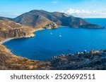 Panorama view of Marmari beach in Greece.