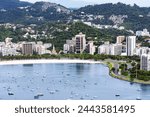 Panorama view on Rio de Janeiro, Botafogo bay and Ipanema beach in Atlantic ocean, viewed from Corcovado mountain. Brazil.