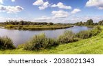 Panorama view over the Linge river in the Netherlands between Friezenwijk and Gorinchem