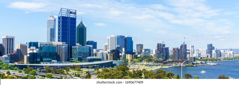 Panorama View Of Perth With City Central Business District At The Noon