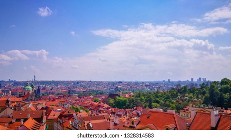 Panorama view of Prague in spring, Czech Republic