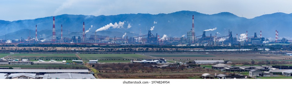 Panorama View Of Reclaimed Land And Industrial Area (Kasaoka City, Okayama Prefecture)