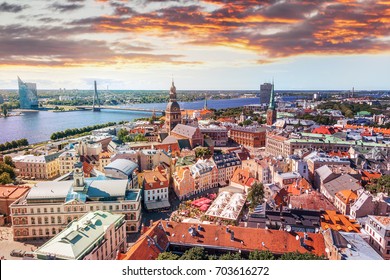 Panorama view from Riga cathedral on old town of Riga, Latvia - Shutterstock ID 703616272