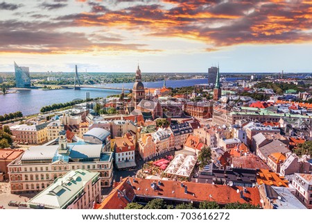 Panorama view from Riga cathedral on old town of Riga, Latvia