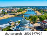 Panorama view of river Elbe and Academy of Fine Arts in Dresden, Germany.