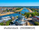 Panorama view of river Elbe and Academy of Fine Arts in Dresden, Germany.