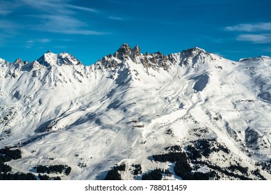 Panorama View Of The Ski Slopes At Méribel Ski Station In The French Alps