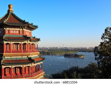 Panorama view of Summer Palace and Beijing city. China