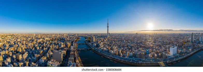 Panorama View Sunrise Of Tokyo City Skyline,Japan.