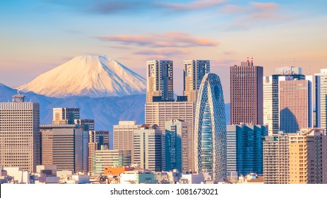 Panorama view of Tokyo skyline and Mountain fuji in Japan