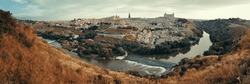 Panorama View Of Toledo City Skyline With Historical Buildings In Spain.