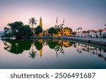 Panorama view of Tran Quoc pagoda, the oldest temple in Hanoi, Vietnam. Travel and landscape concept