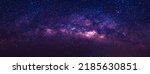 Panorama view universe space shot of milky way galaxy with stars on a night sky background.