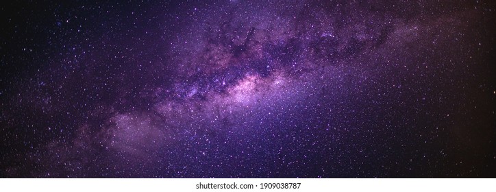 Panorama View Universe Space Shot Of Milky Way Galaxy With Stars On A Night Sky Background. The Milky Way Is The Galaxy That Contains Our Solar System.