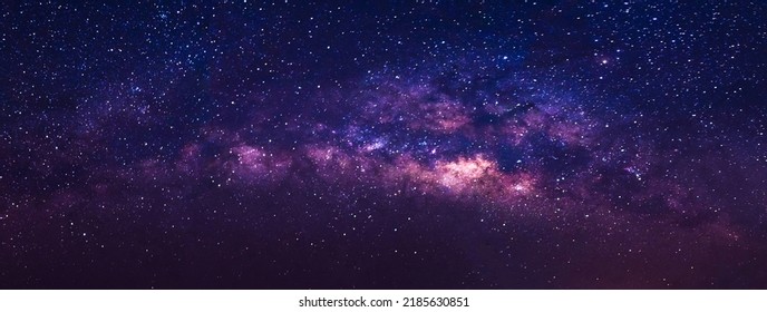 Panorama view universe space shot of milky way galaxy with stars on a night sky background. - Shutterstock ID 2185630851