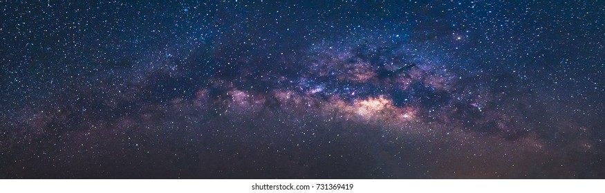 Panorama view universe space shot of milky way galaxy with stars on a night sky background.The Milky Way is the galaxy that contains our Solar System.