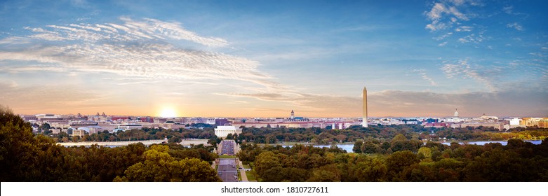 Panorama view of Washington DC skyline when sunset seen from Arlington cemetery, Washington DC, USA. - Powered by Shutterstock