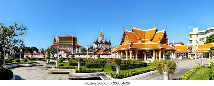 Panorama view of Wat Ratchanaddaram and Loha Prasat Metal Palace in Bangkok ,Thailand.