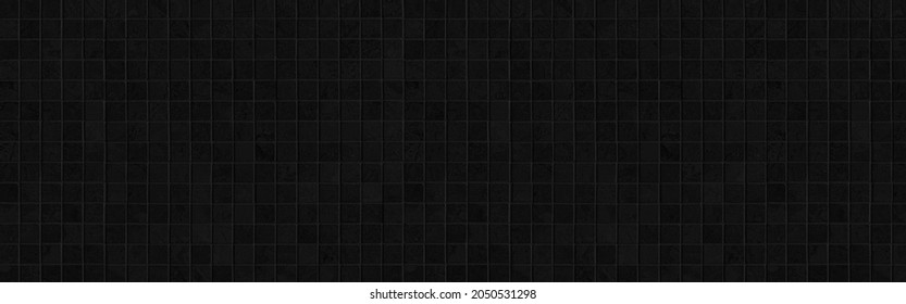 Panorama of Vintage black and grey mosaic kitchen wall pattern and background seamless