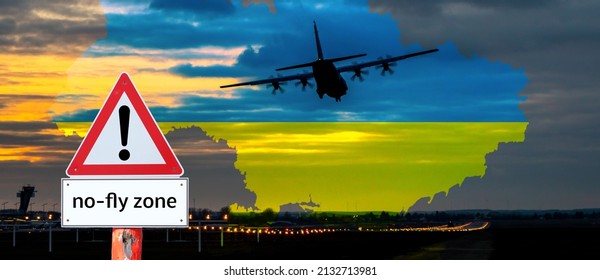 Panorama warning sign no fly zone with Ukraine map