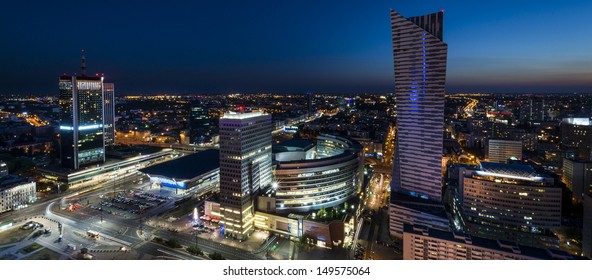 Panorama Of Warsaw City Center During The Night, Poland