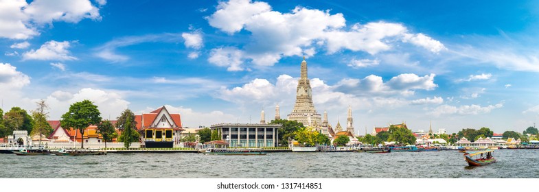 Panorama of Wat Arun Temple in Bangkok, Thailand in a summer day