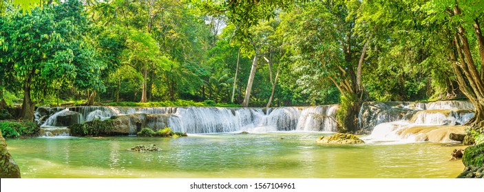 Panorama Waterfall in forest on the mountain in tropical forest at Chet Sao Noi in National park Saraburi province, Thailand - Shutterstock ID 1567104961