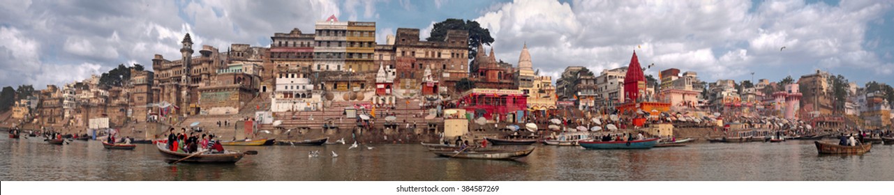 Panorama Of The Waterfront City Of Varanasi Taken In India In November 2009