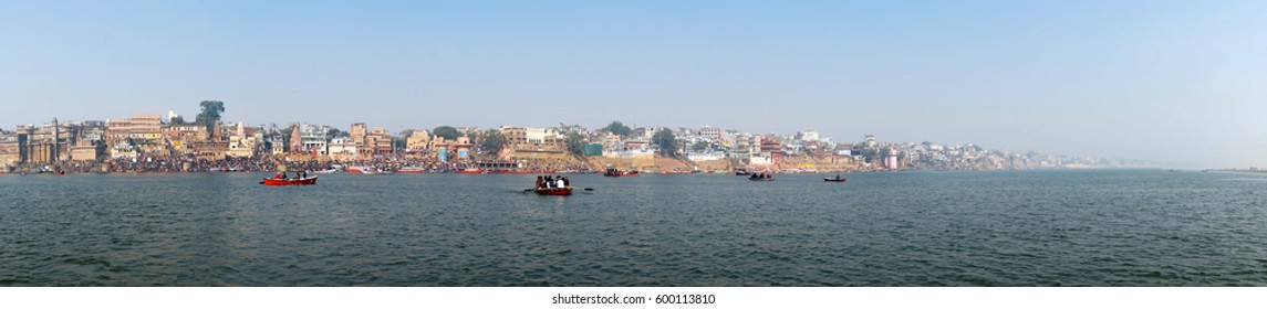 Panorama Of The Waterfront City Of Varanasi Taken In India