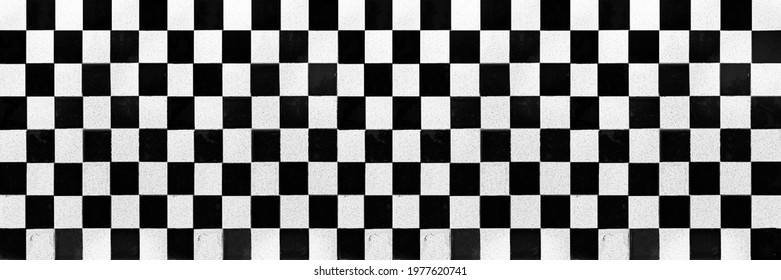 Panorama of White and black checkered ceramic tiles pattern and background seamless - Shutterstock ID 1977620741