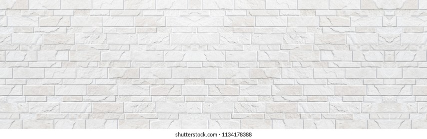 Panorama Of White Modern Stone Wall Pattern And Background