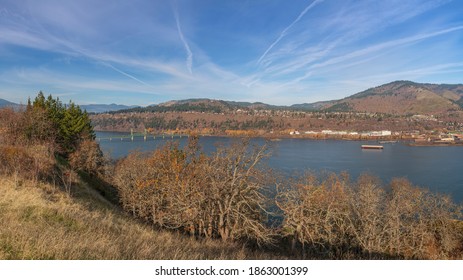 Panorama Of White Salmon Bridge And White Salmon Township Washington State; 