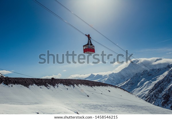 Panorama Winter Landscape View Gondola Cabins Stock Photo Edit