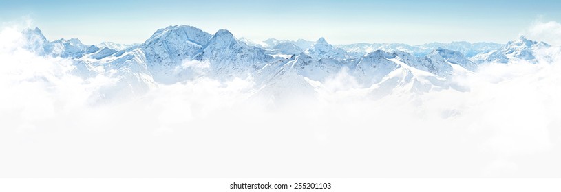 Panorama of winter mountains in Caucasus region,view from Elbrus mountain, Russia  - Shutterstock ID 255201103