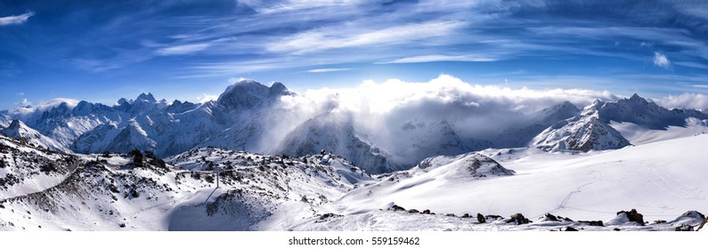 Panorama of winter mountains landscape in Caucasus, Russia - Shutterstock ID 559159462
