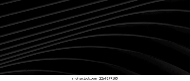 Panoramic Abstract fluid wave curve banner with a dark background.Black abstract background design. Black abstract background.  Wave pattern. Curves. Black curves. Dark. Flow.