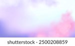 Panoramic abstract pink blue sky background. Skyscape with fluffy clouds. Gradient fantasy paradise background.