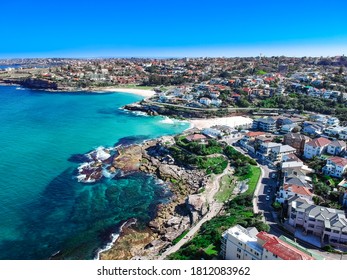 Panoramic  Aerial Drone View Bondi Beach Houses  And Street Of Bondi Sydney NSW Australia