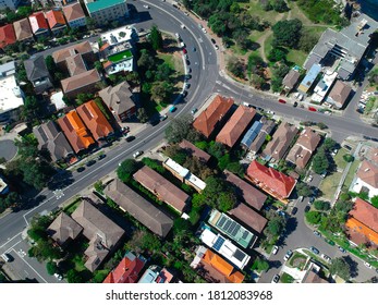 Panoramic  Aerial Drone View Bondi Beach Houses  And Street Of Bondi Sydney NSW Australia