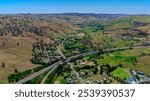 Panoramic aerial drone view of Country Town Gundagai Suburbs with Houses roads and parks in country New South Wales NSW Australia