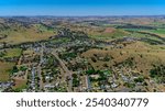 Panoramic aerial drone view of Country Town Gundagai Suburbs with Houses roads and parks in country New South Wales NSW Australia