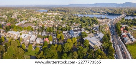Panoramic aerial drone view of Nowra showing Nowra Bridge along the Princes Highway in the City of Shoalhaven, NSW, Australia with Shoalhaven River in the background 