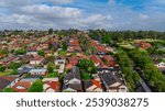 Panoramic aerial drone view of western sydney Suburbs with Houses roads and parks in Sydney New South Wales NSW Australia