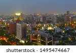 Panoramic Aerial Evening View with the lighting of Central New Delhi, 