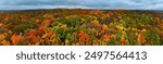 Panoramic aerial shot of Magnolia bluffs in Wisconsin. Amazing fall leaf colors 5120 x 1440