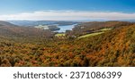 Panoramic aerial view of the autumn colors of Mt Davis towards High Point Lake in south western Pennsylvania