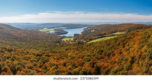 Panoramic aerial view of the autumn colors of Mt Davis towards High Point Lake in south western Pennsylvania - Powered by Shutterstock