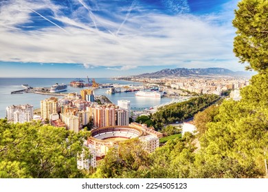 Panoramic Aerial View of Bull Ring in Malaga during a Sunny Day, Spain   - Powered by Shutterstock