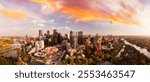 Panoramic aerial view of Calgary at sunset, Alberta - Canada.